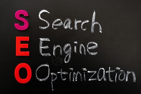 搜索引擎营销首字母缩略词书面SEO的缩略语刻在黑板上的搜索引擎优化象征背景