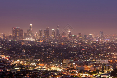 日落洛杉矶市中心天际线加利福尼亚市风景区优美拉高清图片素材