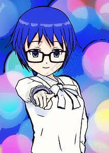 屈原动漫形象蓝色的眼睛光栅Manga女孩的数字插图设计图片
