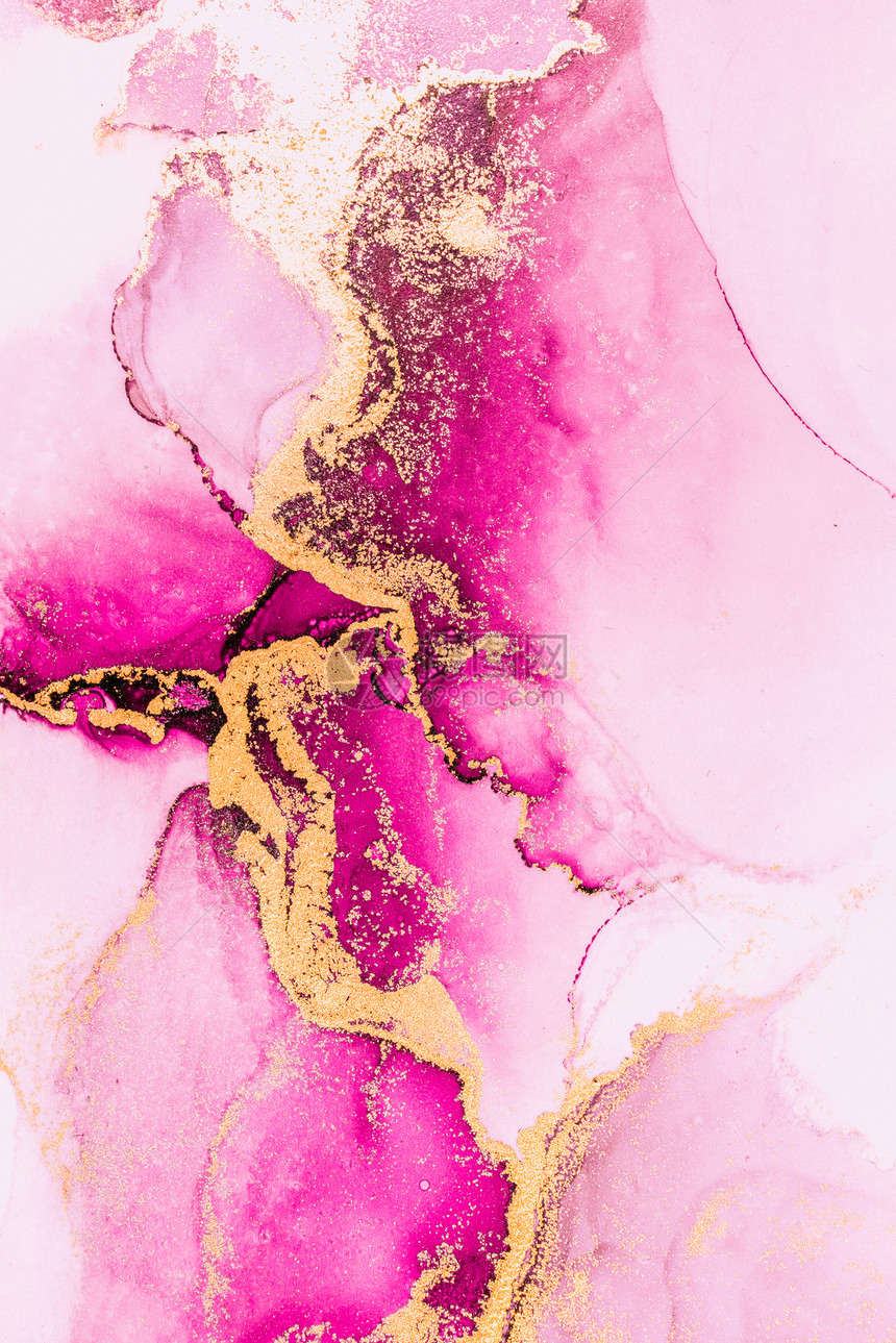 绘画闪亮的伊斯兰纸上大理石液体水墨艺术画的粉红金抽象背景高质量纸张纹理上的原始艺术品水彩酒精墨画的图像纸上大理石液体水墨艺术画的图片