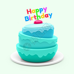 生日蛋糕在蓝底3D插图D上孤立的生日蛋糕盘子点复制图片