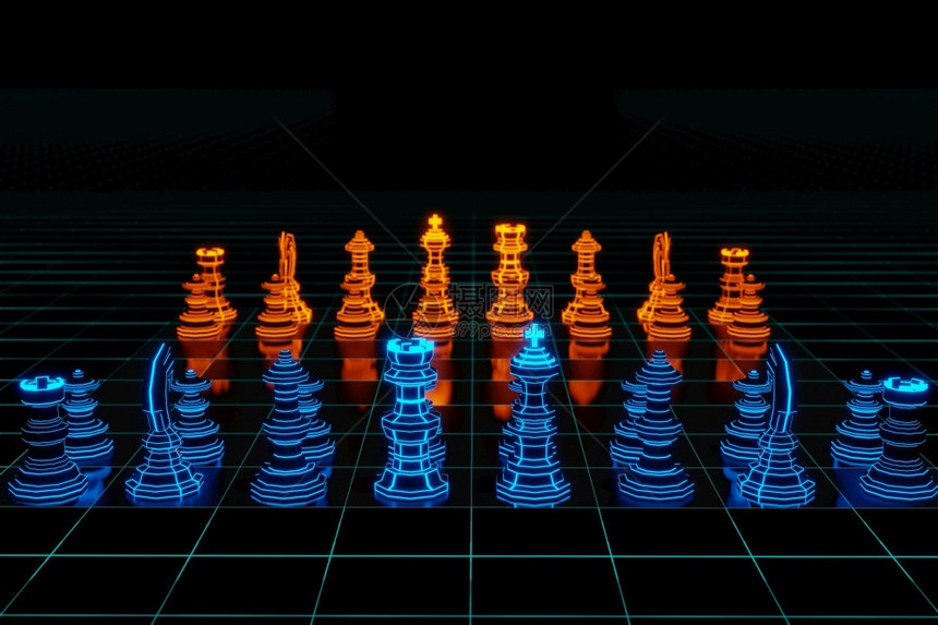 竞赛成功战斗未来的商业略理念未来发光的尼龙象棋盘游戏3D投影图片
