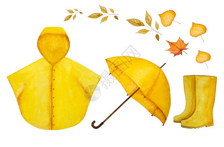 水彩秋天叶子落下南瓜最佳美丽的水彩图画雨伞和其他东西在秋天需要的东西关闭最高视野没有人美丽的水彩画伞和其它东西美丽水彩画设计图片