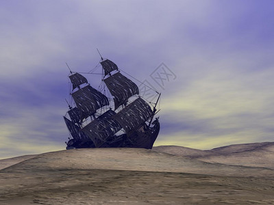 围海造滩沙丘在滩上沉没的老船被多云天气压在沙上弃阴霾设计图片