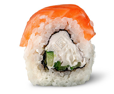 亚洲人菲费城的单片寿司卷在白色背景上被孤立晚餐美食高清图片素材