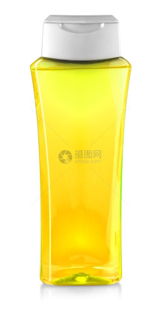 颜色瓶子奶油白背景隔离的黄淋浴凝胶瓶图片