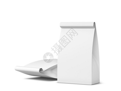 盒白色的背景上孤立的纸袋包装模型3d插图购买图片