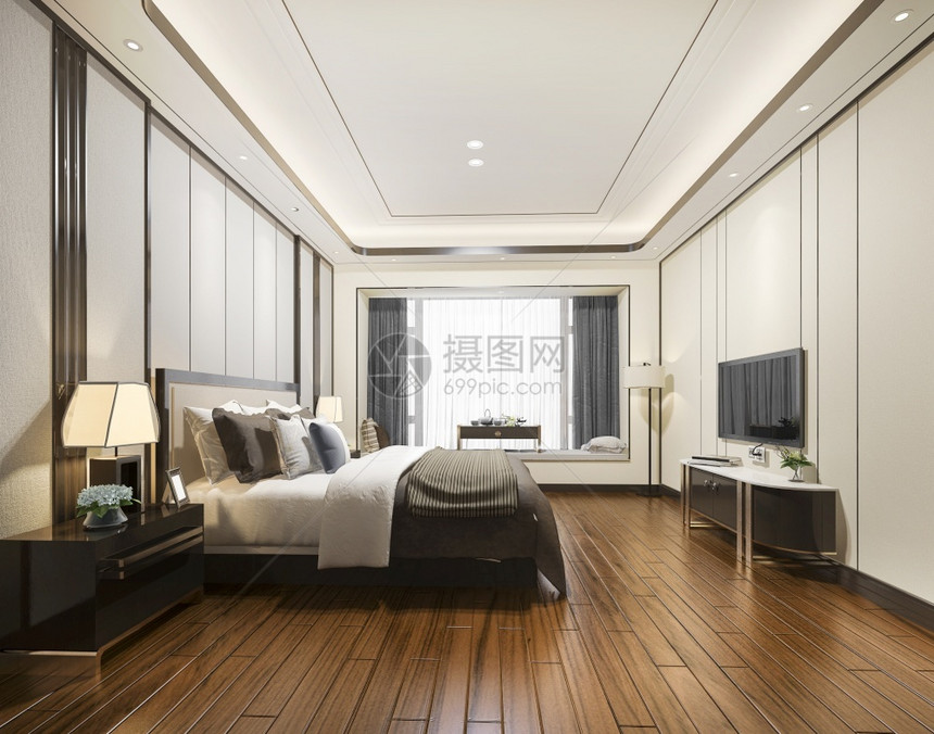 明亮的3d在酒店提供豪华现代卧室套房沙发灯图片