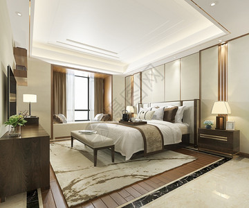 优雅阁楼3d在酒店提供豪华现代卧室套房墙图片