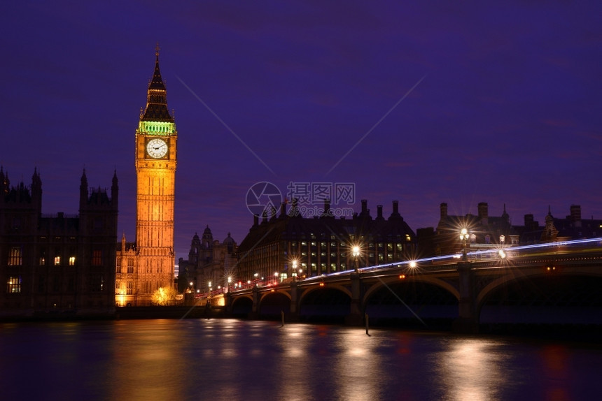 天空BigBen和WestMinister英国伦敦议会众院建筑学晚上图片