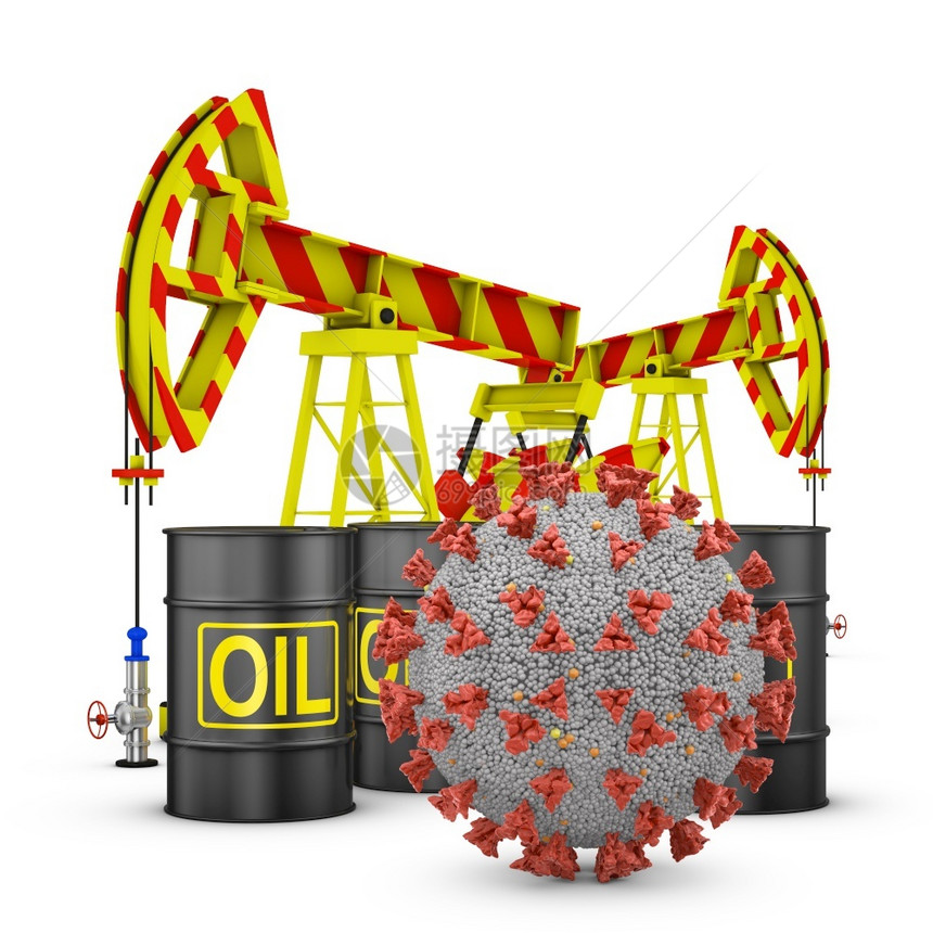 市场贸易黑色的Corona石油桶和白底3D转化水泵图片