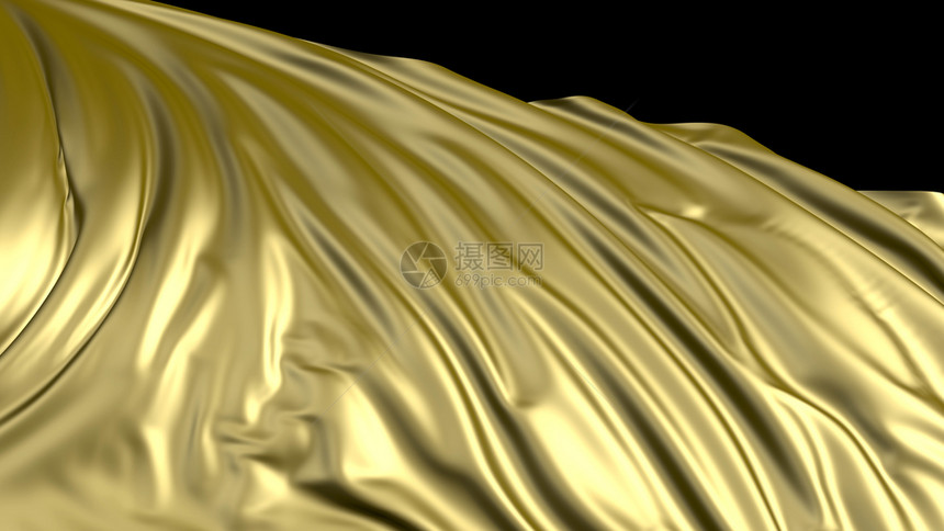 运动庄严金的3D织物黄布料在风中顺利发展波通过织物扩散而成图片