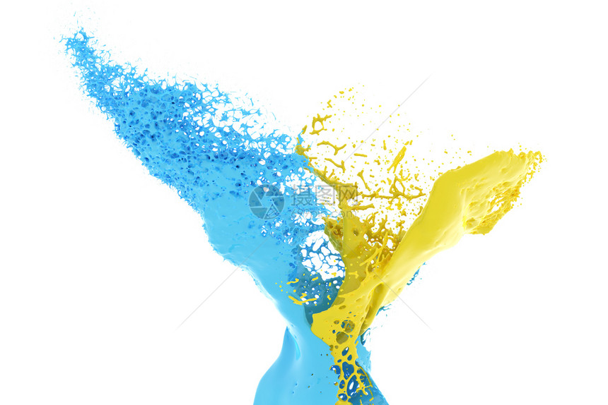 美丽的白色背景上分离的抽象液体喷洒3dmake艺术黄色的图片