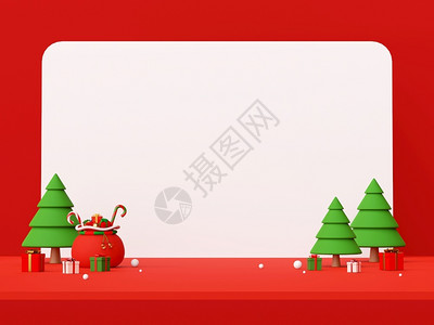 圣诞快乐新年带复制空间的圣诞装饰场景3D渲染横幅卡片图片