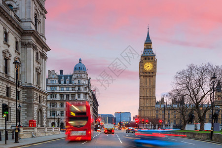 伦敦与大本和议会厦的天际连线在英国的黄昏游客钟场景背景图片