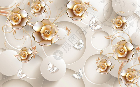 花瓣3D墙底岗珠宝钻石插图花的图片