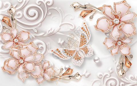 粉色珠宝3D墙底花岗珠宝钻石金子婚礼水晶设计图片