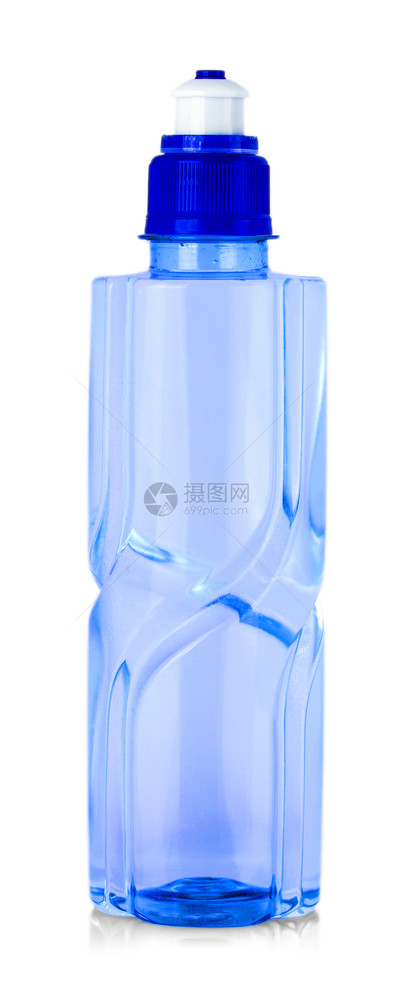 白色背景上隔离的塑料蓝色瓶子净化的饮食降低图片