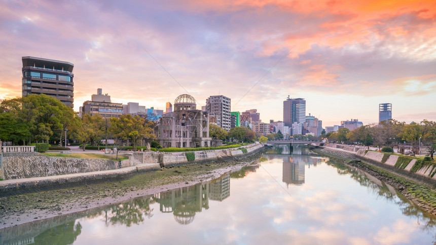 旅行城市景观水广岛和平纪念公园日本广岛有原穹顶图片