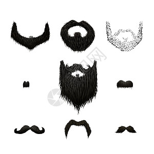 山羊胡收藏发型一套详细的黑色胡须和在白色上隔离一套详细的黑色胡须和在白色流氓插画