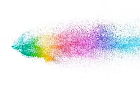 灰尘绽放白色背景上爆炸的多彩色粉末冻结运动HoliIndian节Holi涂料粉状背景图片