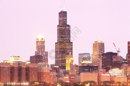 股票美国伊利诺州芝加哥黄昏市下城天际美洲摄影图片