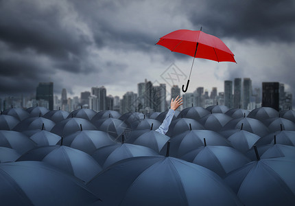 微商招募会员站立会员战略拥有红色伞子的商人等独特不同概念以及设计图片