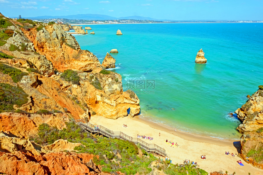 景观人们葡萄牙阿尔加夫拉各斯的普亚德科阿纳自然岩石安娜图片