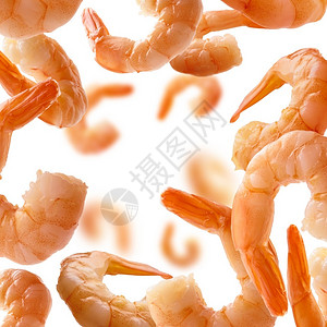 煮熟的虾漂浮在白色背景上煮熟的虾漂浮在白色背景上营养团体烹饪图片
