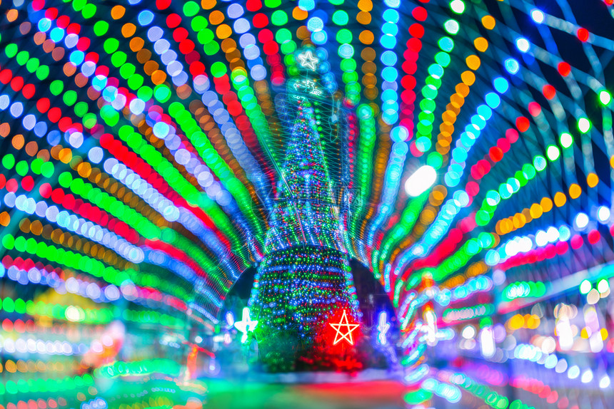 庆祝圣诞树和新年快乐背景的闪亮明灯Timpactbokeh绿色十二月图片