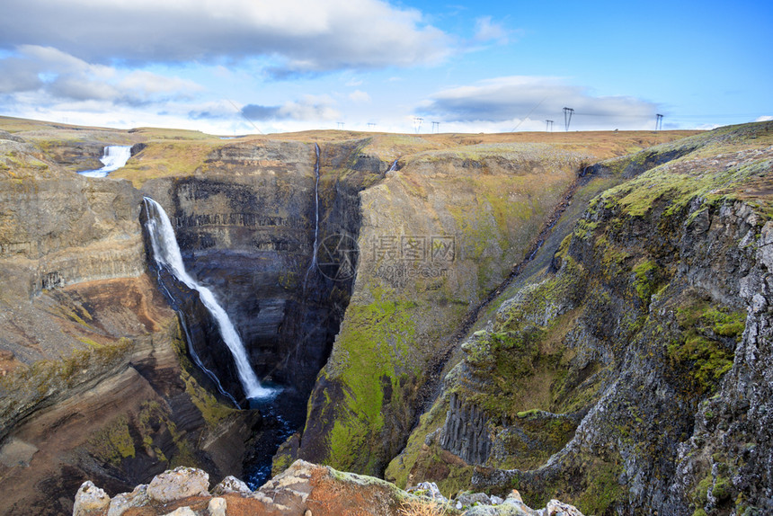 落下冰岛自然海弗斯瀑的风景和冒险概念背海洋之水在冰岛自然中的景观气候远足图片
