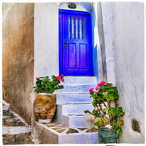 希腊群岛迷人的花岗小街欧洲白色的道图片