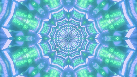 超亮led灯亮蓝色和绿3D图示视觉背景其光线对称花朵形状的甘莱多斯图案形成无尽的隧道设计图案彩色甘蓝3d图案背景抽象的辉光发设计图片