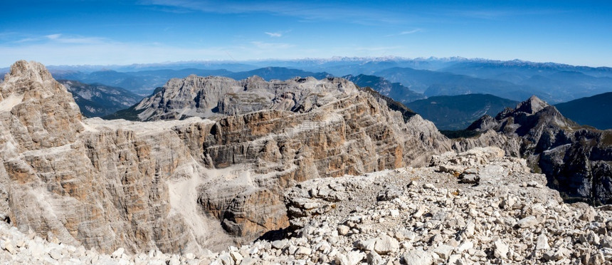 意大利布伦塔特尼诺著名的多洛米山峰全景欧洲远足多洛米蒂图片