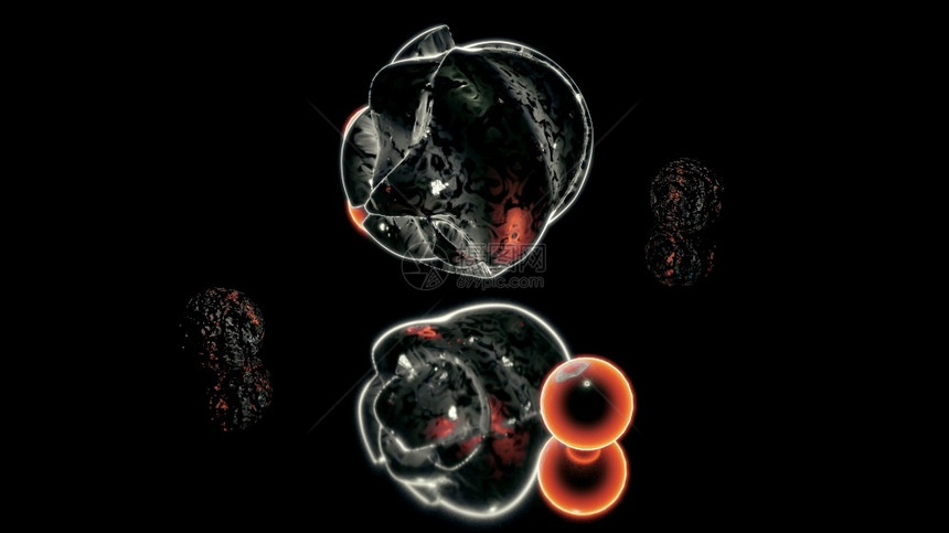 使成为小说3d明4KUHD白球和橙的抽象背景用黑幕上的亮光照白色和橙球3d说明4KUHD球以亮光照科幻图片