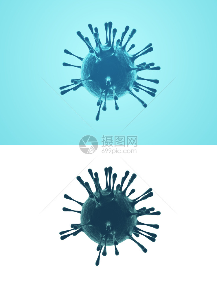 流感Corona细胞3D插图白色和蓝隔离新冠白色的图片