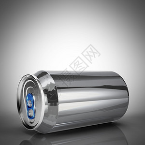 汽水罐铝啤酒或汽水模拟现实主义的空白金属可由灰色背景3d插图中孤立的水滴所覆盖罐白色的酒精设计图片