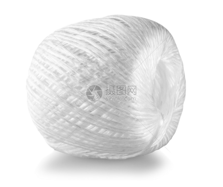 纤维家白色尼龙绳的内脏在白色背景上被孤立抓住图片