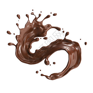 牛奶夹心巧克力巧克力奶花以螺旋和曲转形状三维插图行动自然波浪状的设计图片