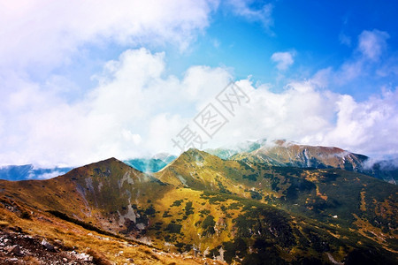 森林山地自然与秋天的奇幻和彩色秋季风景日落太阳图片