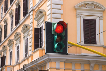 城市十字路口的交通灯亮着红驾驶屋街道建造高清图片素材