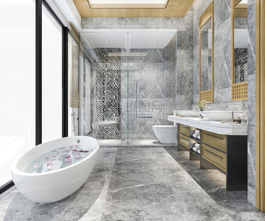 3d提供奢华豪的现代设计厕所和洗手间卫生住宅放松图片