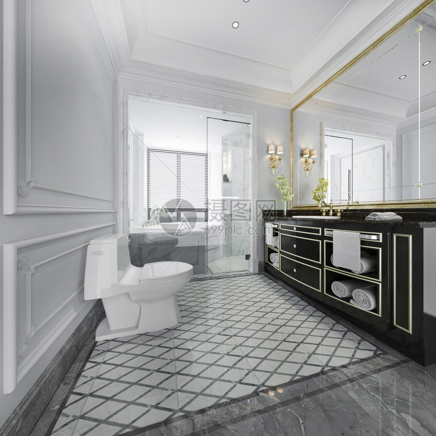 3d提供奢华豪的现代设计厕所和洗手间住宅当代的内部图片