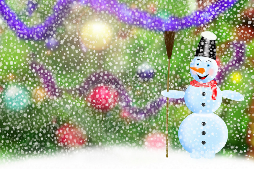 雪花霜传统的人一个和谐的雪人穿着新年皮草雪人一个穿新年皮毛树的雪人图片