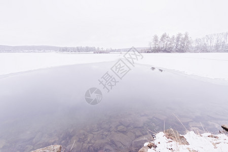 寒冷的干净树木冬天冷冻森林湖景色很美冰冷高清图片素材