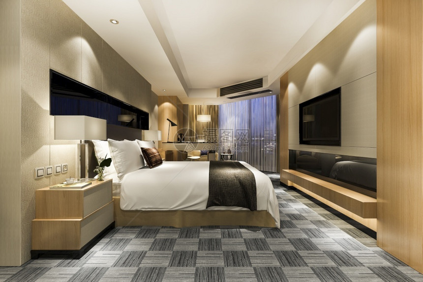优雅3d在酒店提供豪华的经典现代卧室套房地面复古的图片