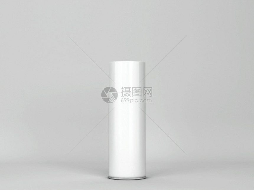 干净的发胶金属灰色背景上空白气溶胶管模拟3d插图图片
