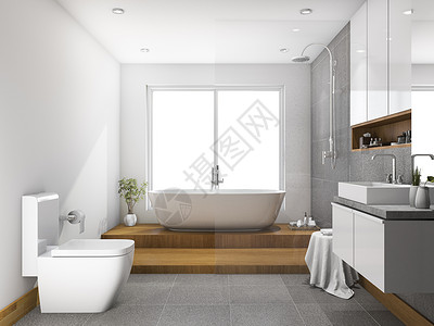 浴室地面镜子架现代的3d配玻璃隔板的木制踏脚卫生间和洗手设计图片