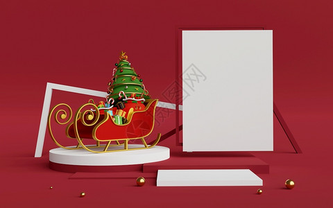 冬天快活圣诞乐和新年波迪安的景点和复制空间与圣诞雪橇3D铸造艺术图片