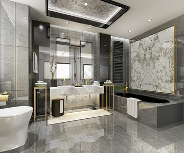 房间洗手最小的3d提供现代厕所配有豪华瓷砖装饰背景图片